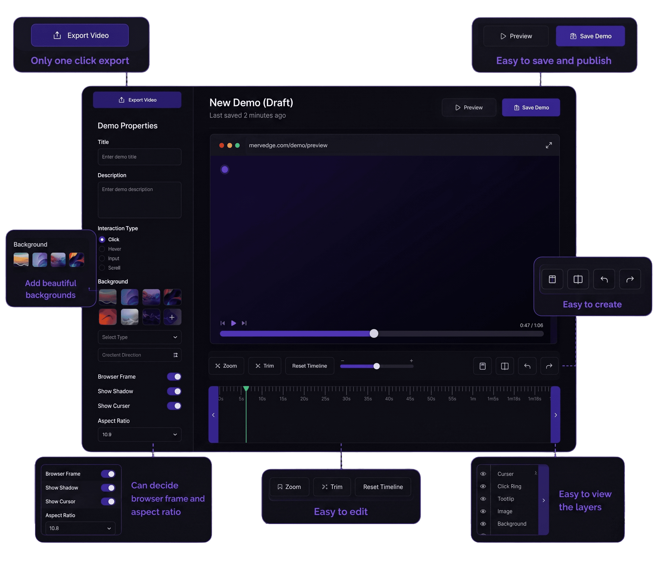 Interactive demo showcase dark